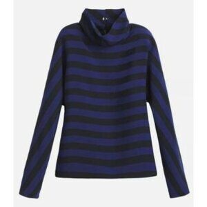 NWT Chico's Black Label Miter Stripe Top Blouse Black & Royal Blue Size S (0)